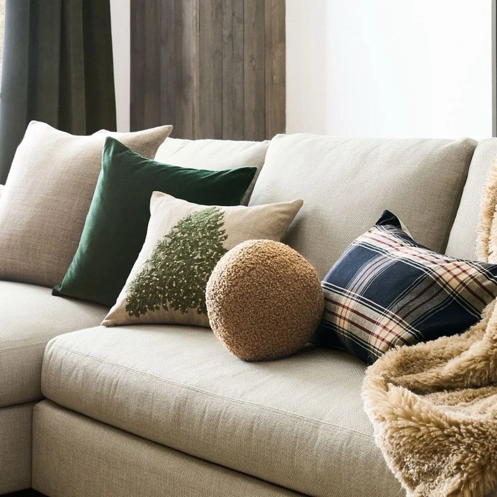 Pottery Barn Cozy Teddy Ball Pillow- Tobacco